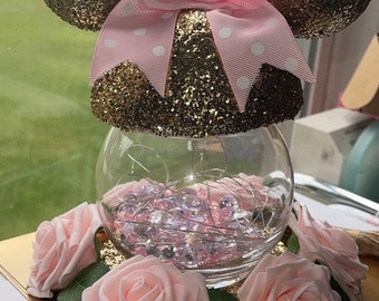 Minnie Mouse centerpieces with lights/ glitter centerpieces/ Minnie Mouse