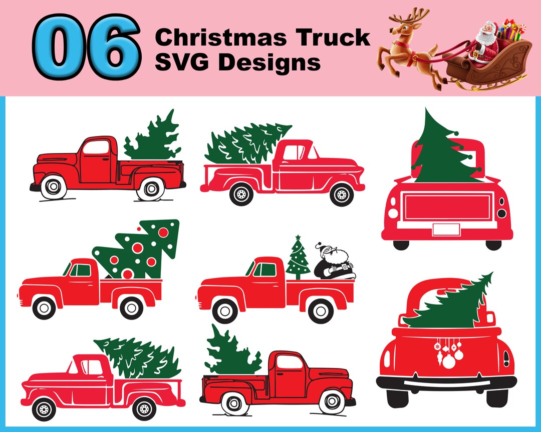Christmas Truck With Tree SVG PNG DXF Clipart , Red Truck Svg Bundle