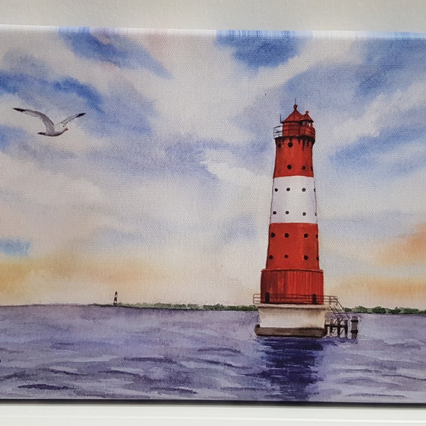Leuchtturm Arngast Wilhelmshaven Nordsee Meer Aquarell Bild Druck auf Leinwand Keilrahmen 30 x 20 cm