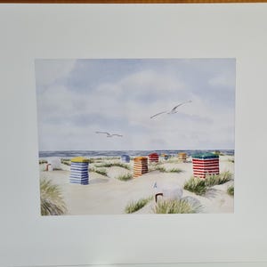 Tiendas de playa de Borkum, impresión en acuarela sobre cartón, 50 x 40 cm (error de impresión con borde fino a la derecha)
