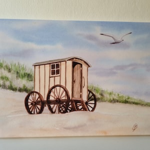 Norderney Badekaree Beach Seagull Morze Północne Akwarela Obraz Druk na płótnie Nosze Ramka 30 x 20 cm
