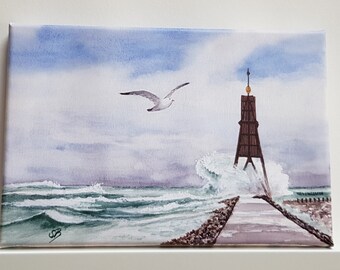 Bake Cuxhaven Duhnen Aquarell Bild Druck auf Leinwand Keilrahmen 30 x 20 cm