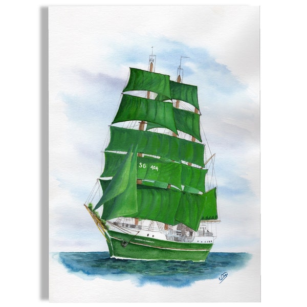 Segelschiff Maritim Meer Aquarell Druck DIN A4 Bild Nordsee