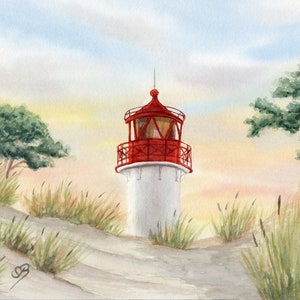 Faro acquerello Gellen Hiddensee Mar Baltico 29,7 x 21 cm DIN A4 stampa su carta per acquerello