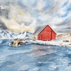 Acquerello DIN A5 immagine stampa acquerello Norvegia Islanda Groenlandia Isole Faroe acquerello paesaggio invernale immagine stampa