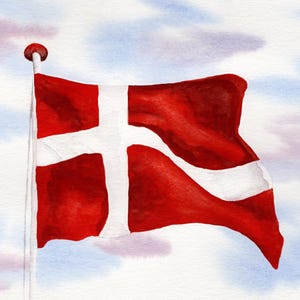 Dänemark Fahne Aquarell  DIN A5 Bild Aquarelldruck