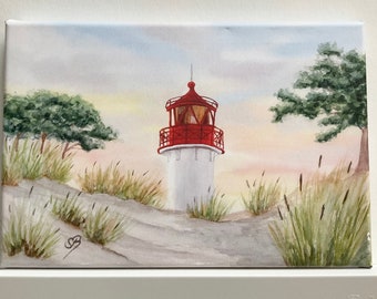 Leuchtturm Gellen Hiddensee Rügen Ostsee Aquarell Bild Druck auf Leinwand Keilrahmen 30 x 20 cm