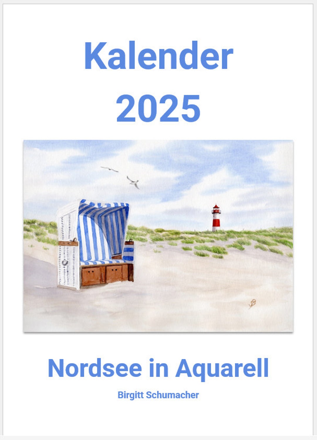 Calendar North Sea Watercolor 2025 Amrum Sylt Langeoog Heligoland