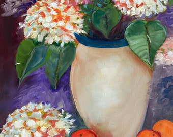 Tangerines and Peonies in a Vase
