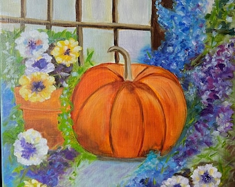 Fall Pumpkin and Flowers