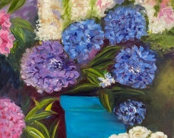 Hydrangeas in a Turquoise Pot