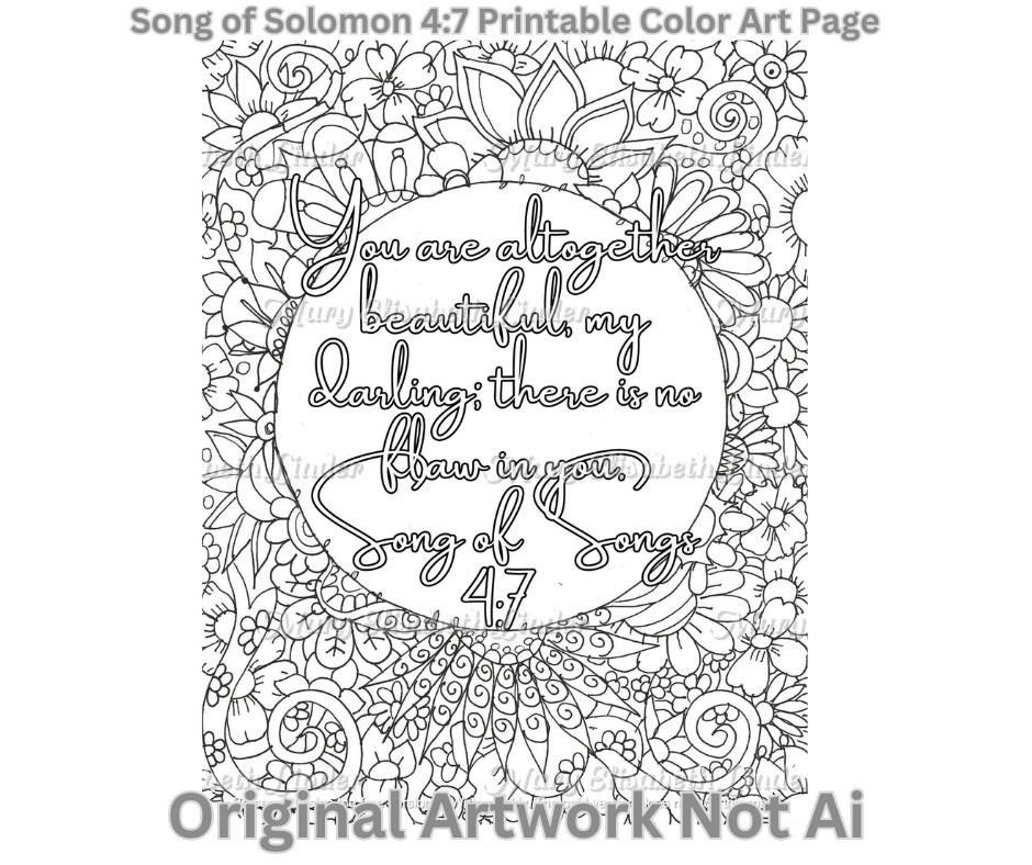 Song of Songs 4:7 Printable Color Art Page Original Artwork Not Ai