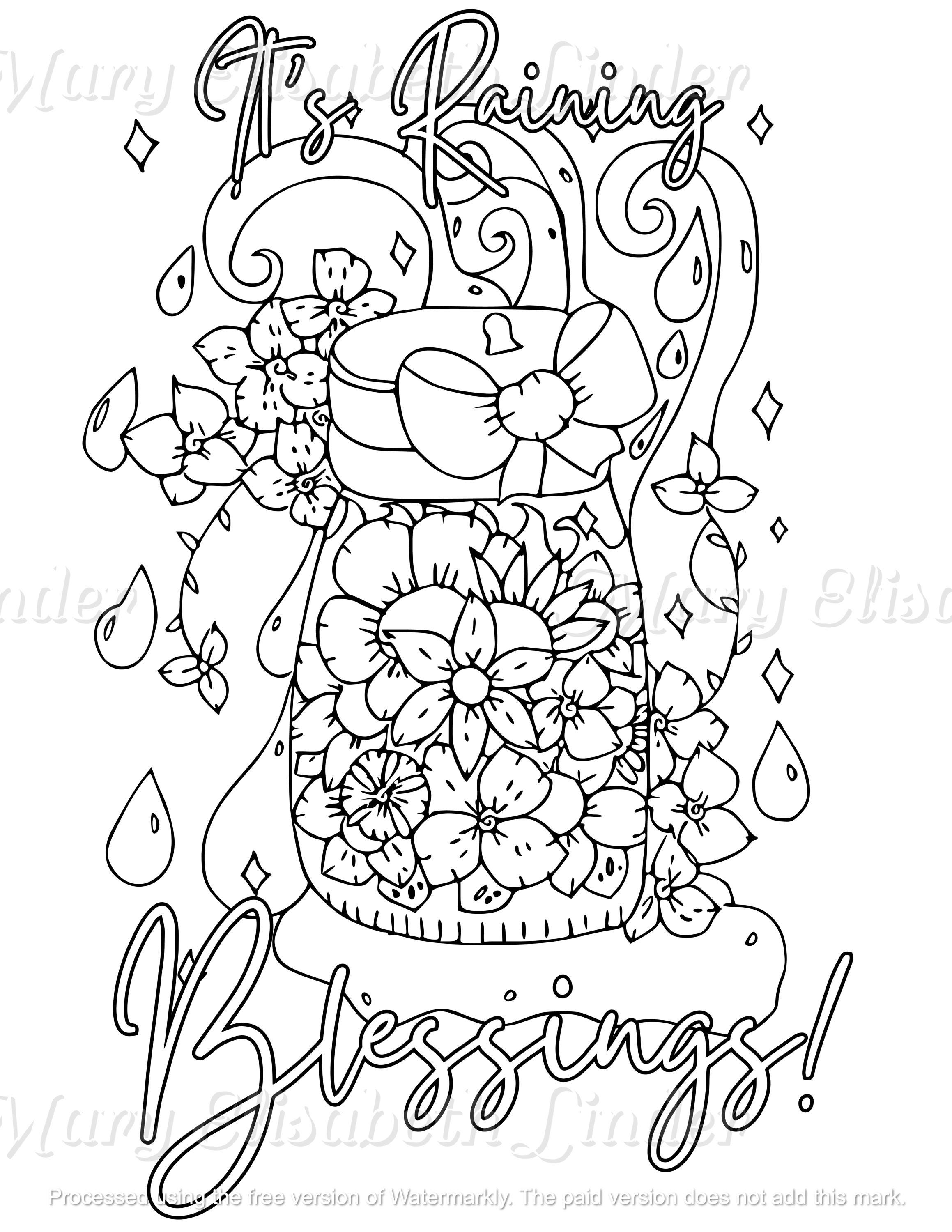 It's Raining Blessings Printable Color Page Original Artwork Not Ai - Etsy