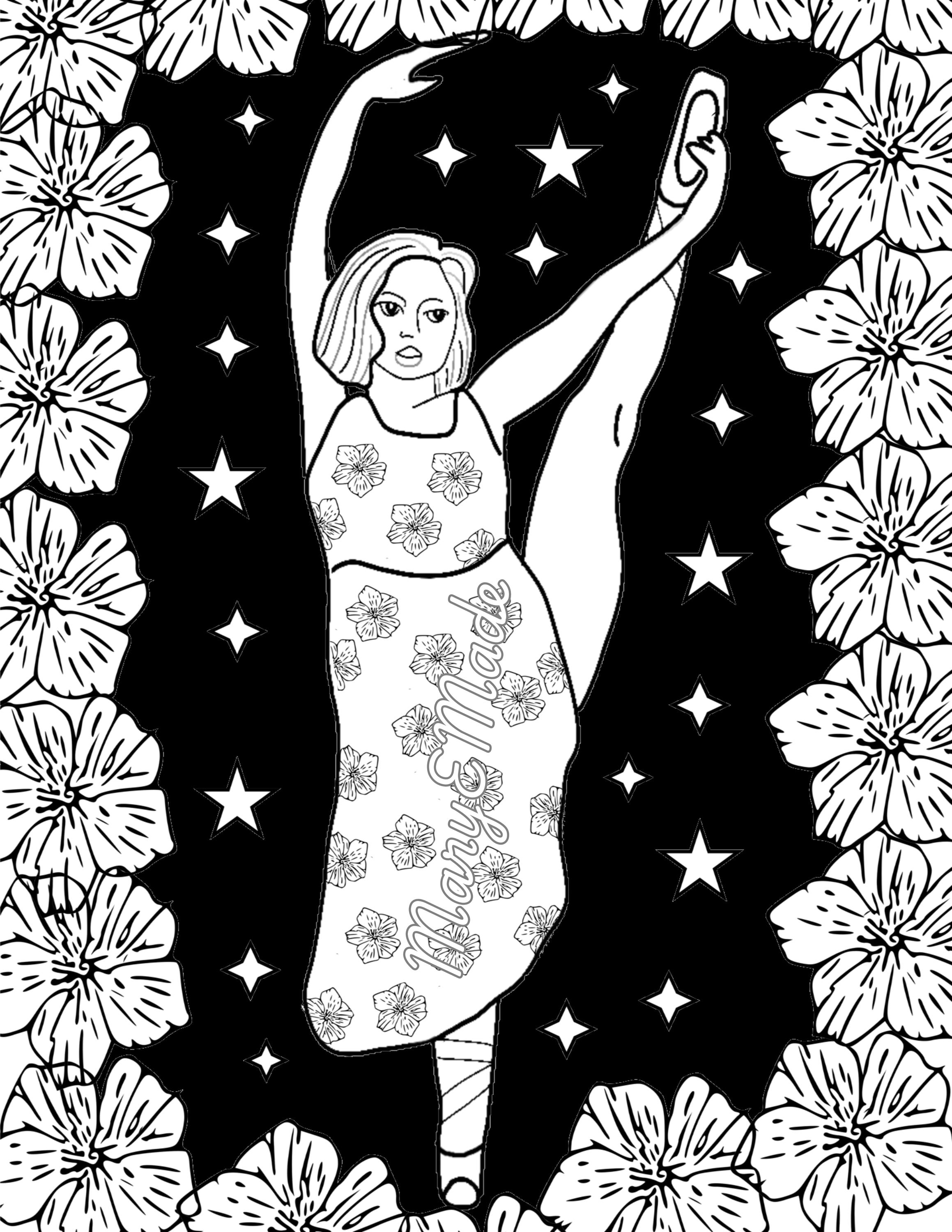 Ballet Dancer Black Background Printable Color Page Original Artwork ...