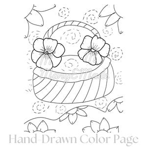 Striped Flower Basket Printable Color Page Original Artwork Not Ai