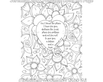 Jeremiah 29:11 Printable Color Art Page Original Artwork Not Ai