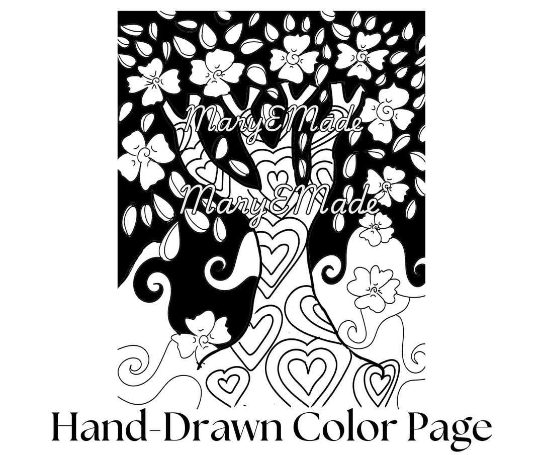 Jeweled Heart Tree Printable Color Page Original Artwork Not Ai - Etsy
