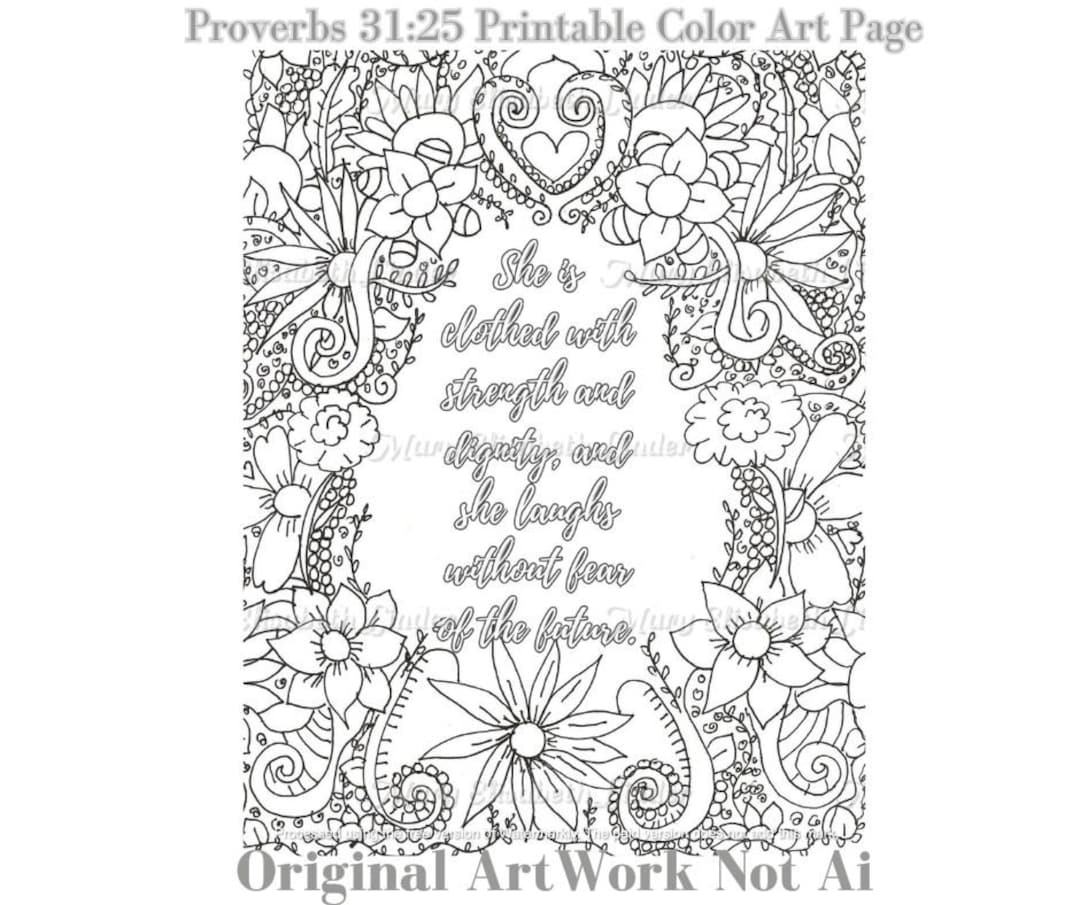 Proverbs 31:25 Printable Color Art Page Original Artwork Not Ai - Etsy