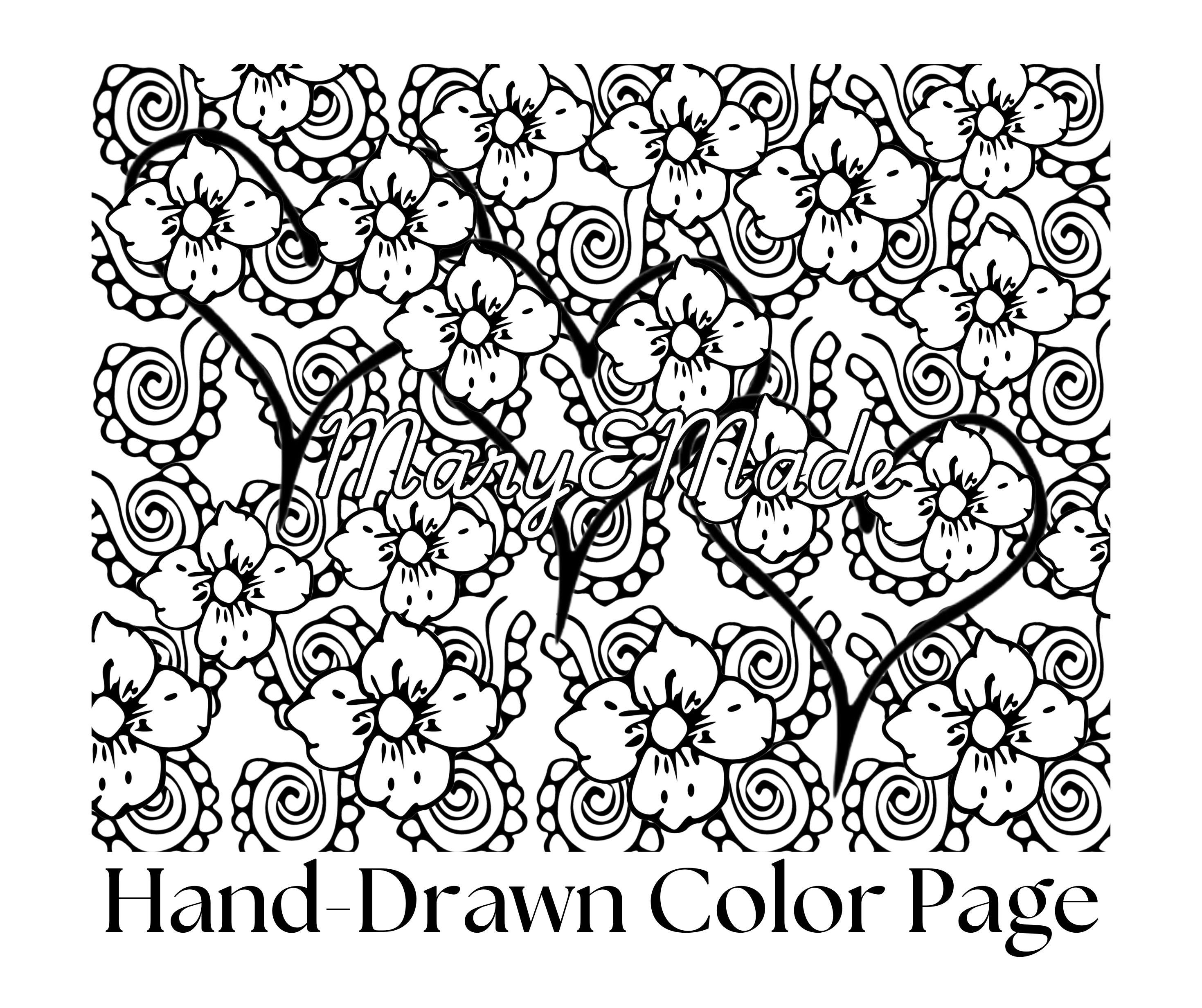 Heart Flowers Printable Color Page Original Artwork Not Ai - Etsy