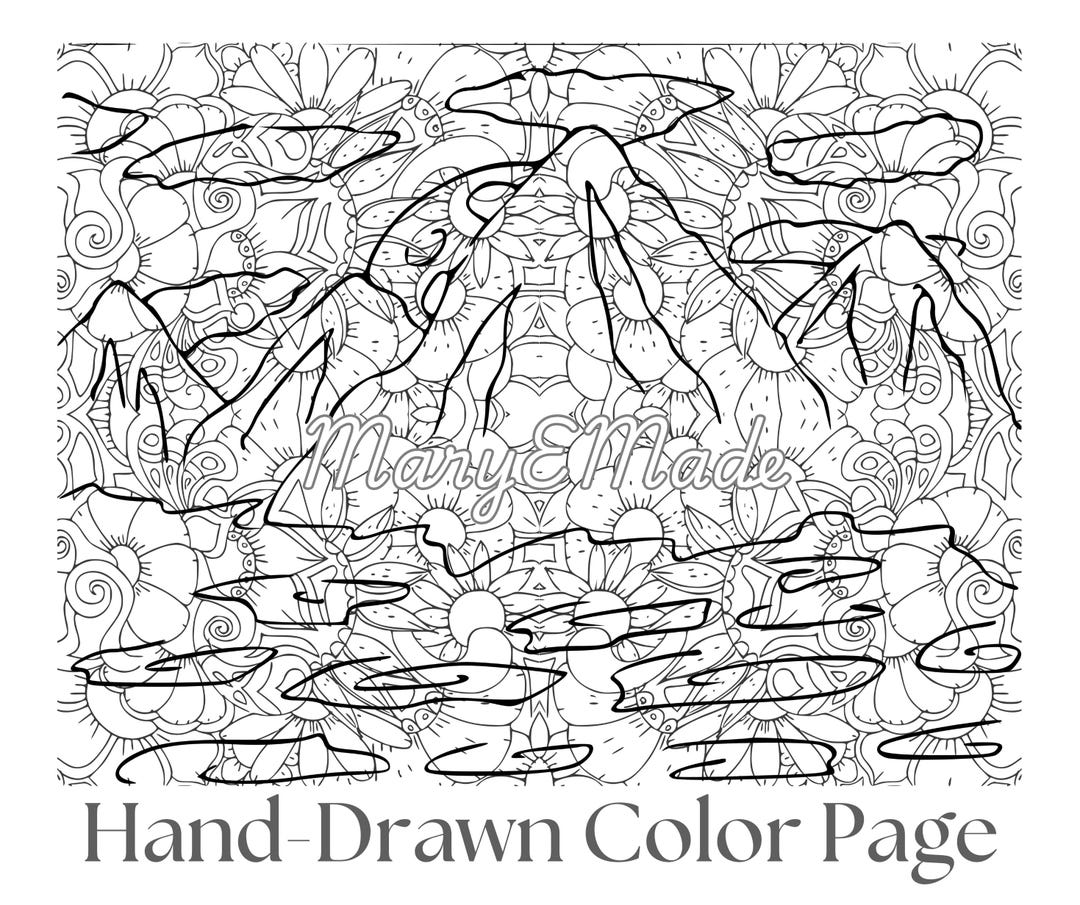 Floral Mountain Intricate Printable Color Page Original Artwork Not Ai ...