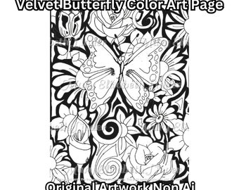 Velvet Butterfly Printable Color Art Page Original Artwork Not Ai