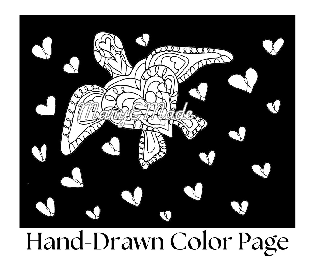 Sea Turtle Hearts Black Background Printable Color Page Original ...