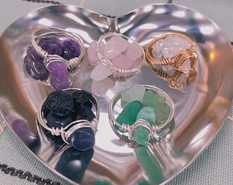 Wire Crystal Stone Rings / Size US 2-14