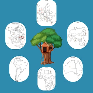 La mappa del mondo della casa sull'albero magico, comprende 62 libri della serie, attività di geografia, libri di capitoli per l'istruzione parentale, abilità di mappatura, download digitale