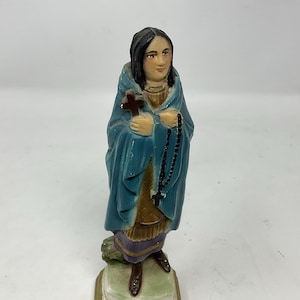 Antique Saint Kateri Tekakwitha Statue, Lily of the Mohawks Italy Chalkware RARE. St. Catherine Tekakwitha