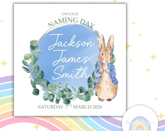 Personalised Naming Day Card | Welcome Baby Celebration | Peter Rabbit Design UK