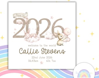 Personalised New Baby Card | Custom Birth Details Keepsake (Born 2026)