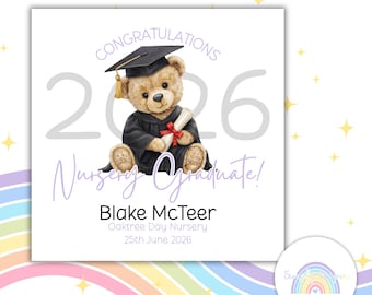 Nursery School Leaver 2026 Card | Personalised Graduation Card | Pre-school | 5 Colour Choices