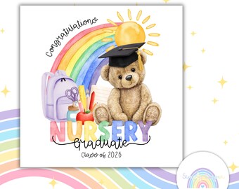 Nursery School Leaver 2026 Card | Personalised Graduation Card | Pre-school | 5 Colour Choices