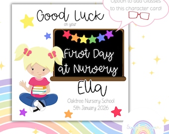 Personalised First Day Nursery Card | Good Luck Greeting | Custom Name Card UK