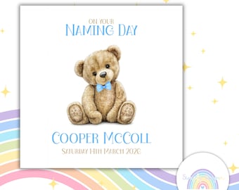 Personalised Naming Day Card | Teddy Bear Welcome Baby Celebration UK