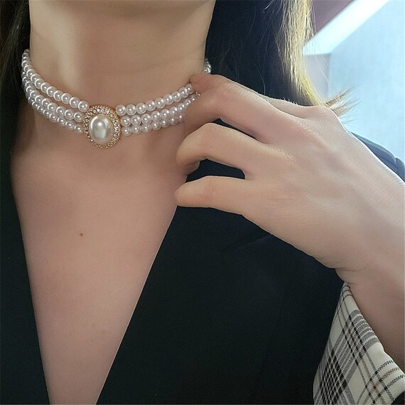 Lady Princess Diana Inspired 3 Layer Pearl Choker Princess Diana