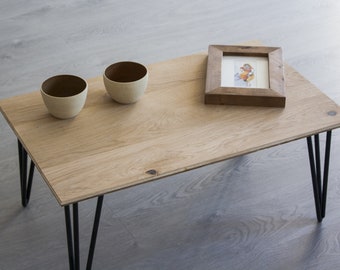 Coffee table hairpin legs in oak wood