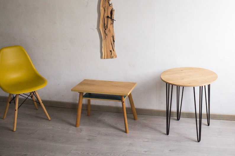 Minimalistische salontafel in vintage stijl van gerecycled massief eiken en beuken afbeelding 5