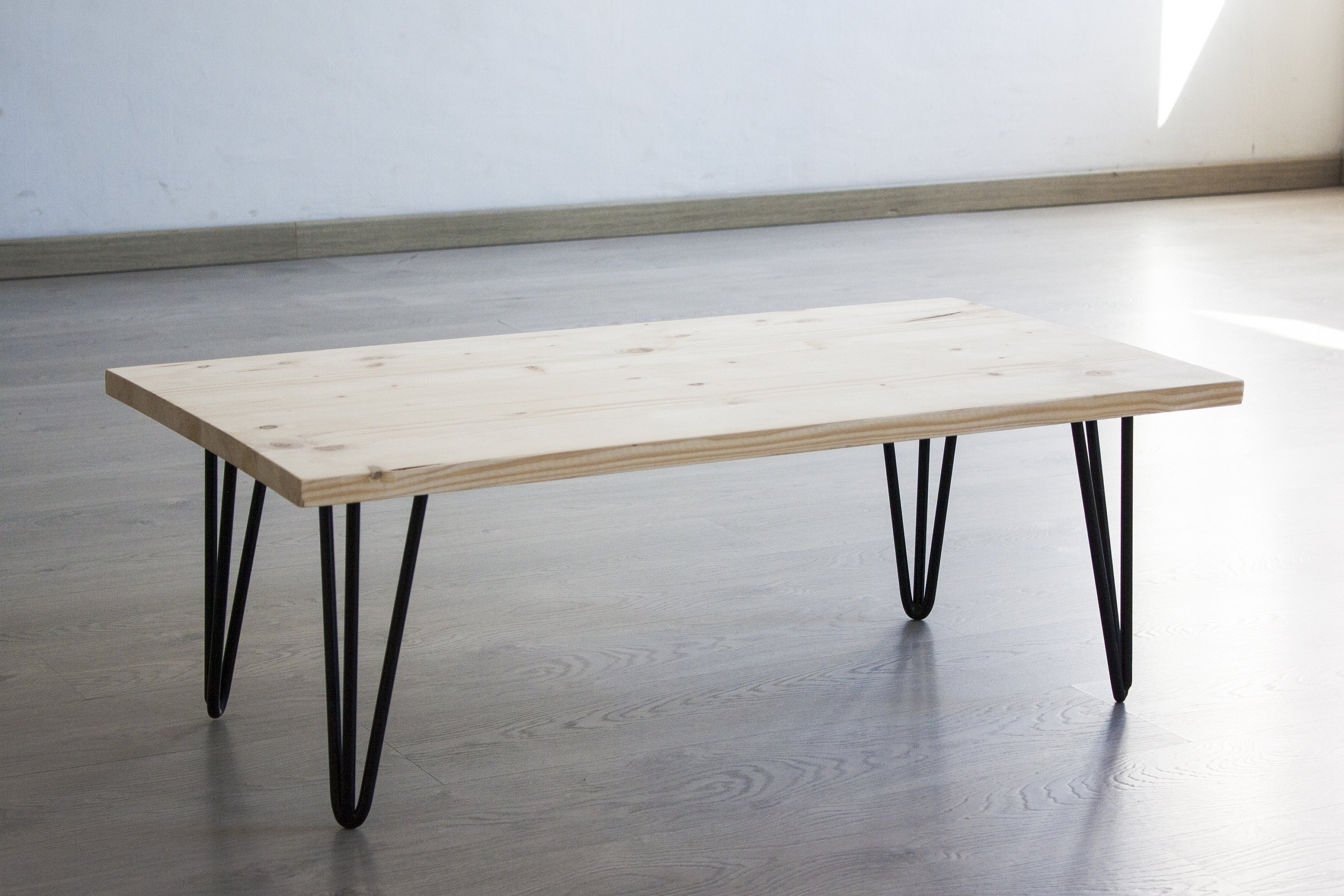 Coffee Table in Minimal Industrial Fir Wood and Iron Legs 