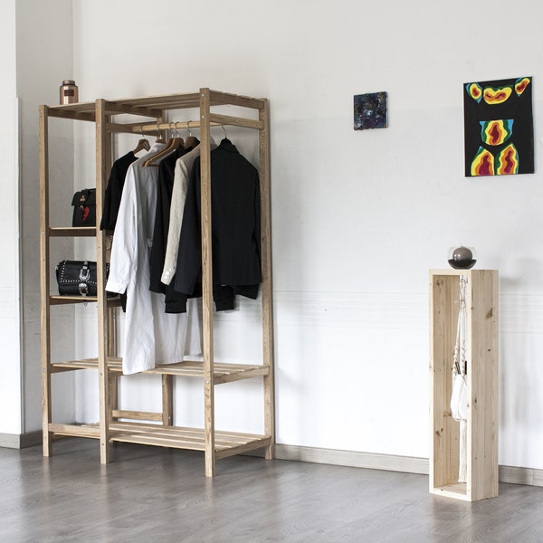 Minimal open wardrobe in oak with removable coat hanger