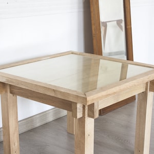 Coffee table with crystal in solid oak minimal style