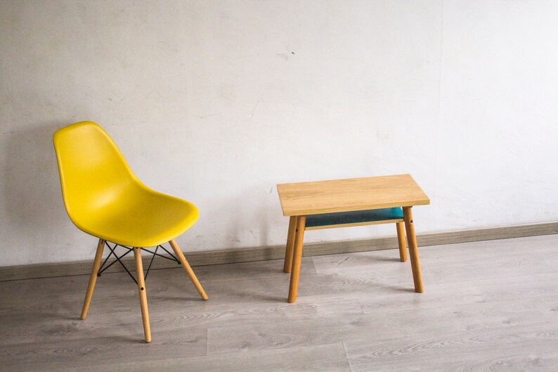 Minimalistische salontafel in vintage stijl van gerecycled massief eiken en beuken afbeelding 6