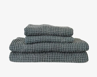 Charcoal Waffle Turkish Bath Towel | Handwoven Organic Turkish Cotton