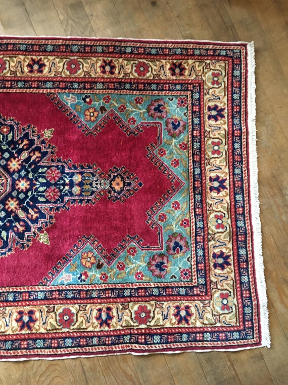 Recreatie gips de sneeuw Klein Turks tapijt klein rood Oushak tapijt marineblauw 3x5 - Etsy België