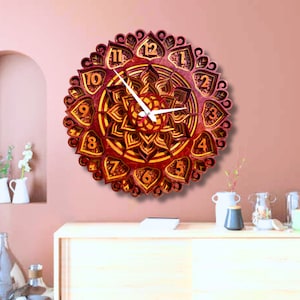Silent Movement Wall Clock, Multilayer Mandala Wall Clock, Mandala Wall Clock, 30cm Wall Clock, Designer Wall Clock, 7 Layer Wall Clock