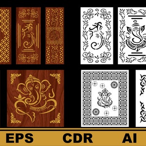 Peut inclure: Un ensemble de 10 fichiers de découpe numériques présentant des motifs complexes de la divinité hindoue Ganesha. Les motifs sont disponibles aux formats SVG, EPS, CDR, AI, DXF et PDF. Les fichiers peuvent être utilisés pour la découpe laser, le fraisage CNC et d'autres projets d'artisanat.