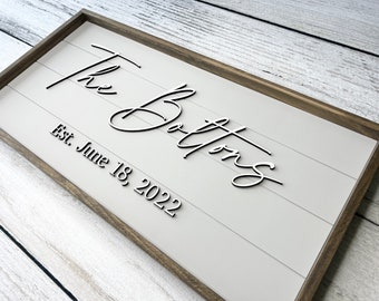 Custom Last Name Sign, Established Sign, Framed Shiplap Sign, Personalized Wedding Gift, Laser Cut Wood Sign