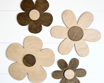 Wooden Flower Wall Hanging, Floral Nursery Decor, Boho Daisy Wall Art, Baby Girl Room, Neutral Flower Art