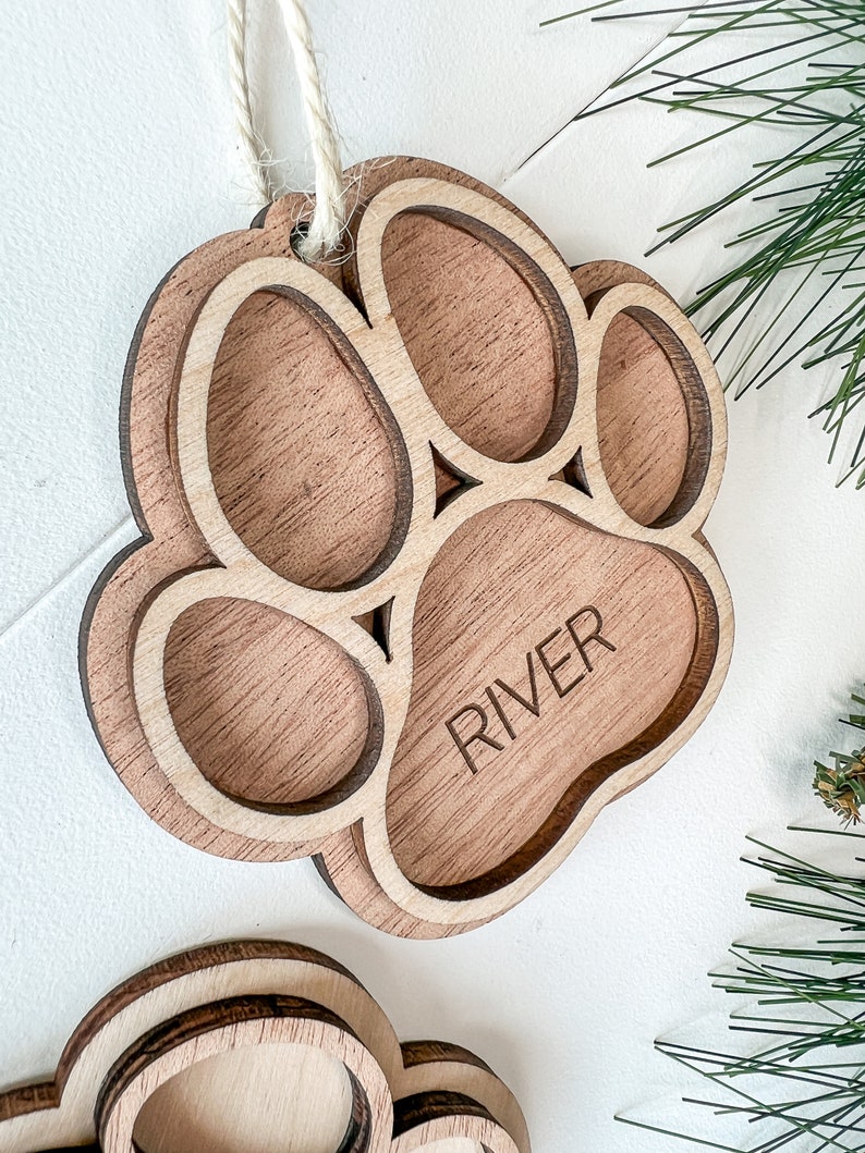Personalized Pet Ornament, Wooden Paw Print Ornament, Custom Dog Gift ...