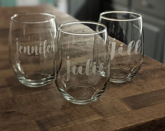 Custom Hand Etched Wine Glass